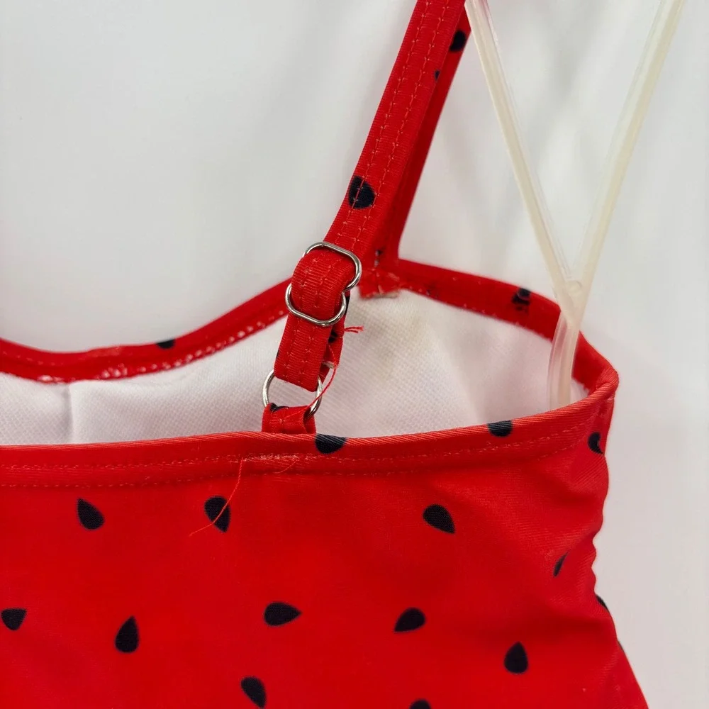 Watermelon Two Piece Swimsuit Girls Large Red Green Ruffle Tankini Vacation Cute